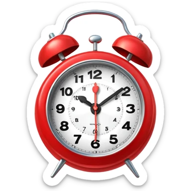 Generate a high-quality image of a generic red alarm clock with twin bells on top, classic shape, realistic color and shading,

 sticker