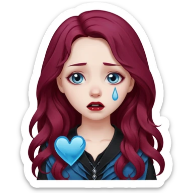goth girl long burgundy wavy hair blue broken hearted sobbing sticker