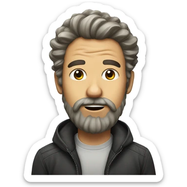 A man with permed hair and a beard sticking out his tongue sticker