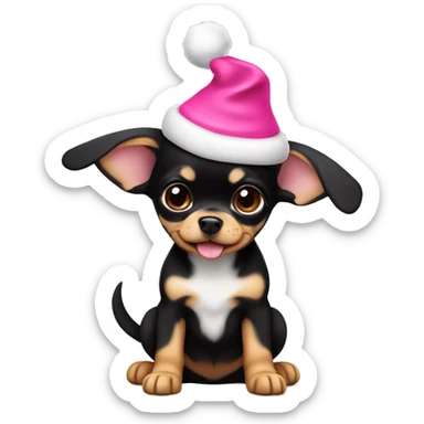 black & tan chihuahua puppy with pink christmas hat  sticker