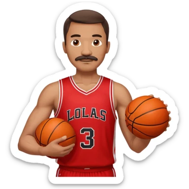 man basketball player red jersey with mustache holding basket ball sticker