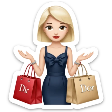 classy girl carrying Chanel and Dior shopping bags, iOS 18 emoji style, elegant and clear, no text sticker