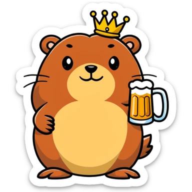 beaver with a crown on head holding a glass of beer sticker