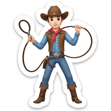 cowboy man holding a whip, dynamic pose, western outfit, adventure vibe, 3D cartoon, mobile game icon style, clean background, no text, no watermark
 sticker