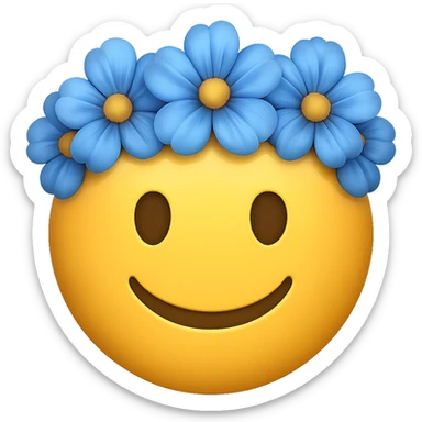 yellow face with blue flower crown emoji, digital illustration, remove background sticker
