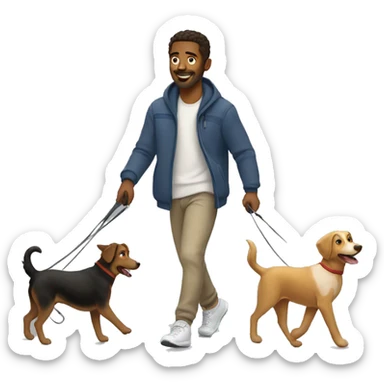 Guy Taking the dogs for a walk sticker