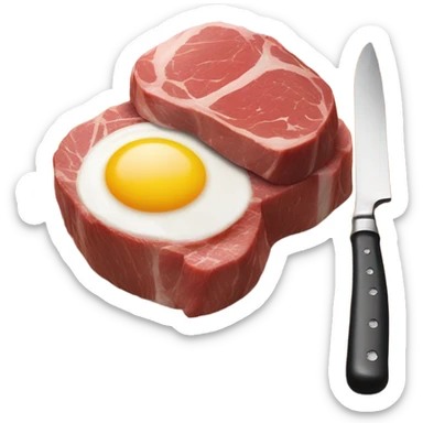Medium rare filet mignon cut in half on a cutting board with sunny side up eggs on the side while also being on the cutting board sticker