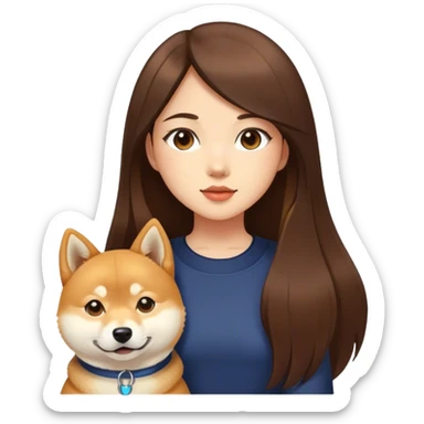 Really girl long dark brown hair with shiba inu sticker