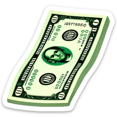 3D realistic US 100 dollar bill sticker, slight perspective, centered, clean cutout, transparent background, no text, no watermark sticker