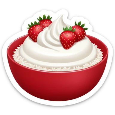 A bowl of strawberries with rice flakes and yogurt. sticker