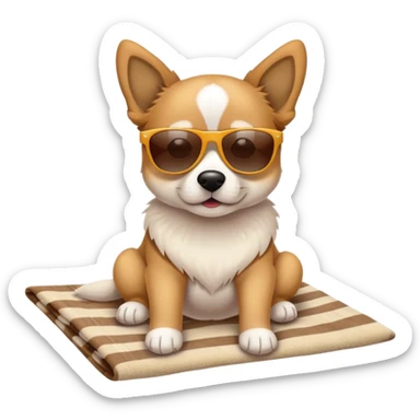 A cute dog wearing sunglasses on a beach towel sun bathing sticker