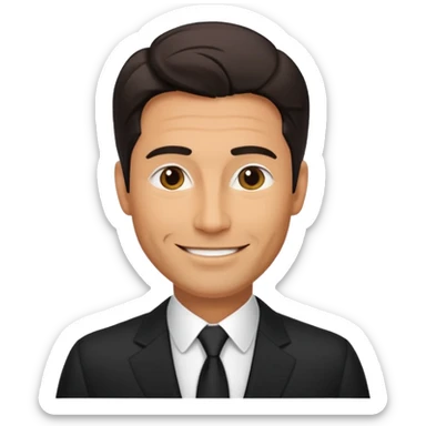 A very handsome successful man in his 40s. Day hair. Wearing black  Looks like a lawyer. sticker