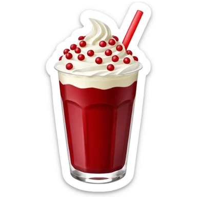 crea una bebida de red velvet con bolitas de yogurt como topping en vaso de plastico con popote, el topping no es crema, son poppings de yogurt sticker