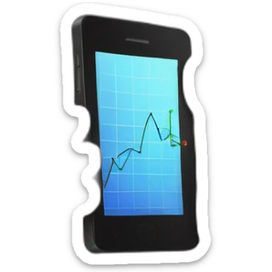 a hand holding a black smartphone showing a graph going up sticker