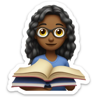 girl reading a book with bunch of books in the back sticker