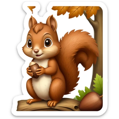 charming squirrel with cute eyes holding an acorn sticker