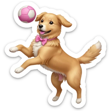 girly dog with a pink bow jumping in the air to catch a ball sticker