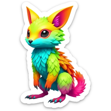 Tropical futuristic lush warm-colored modern colorful neon-colored Fakémon-Trico-creature sticker