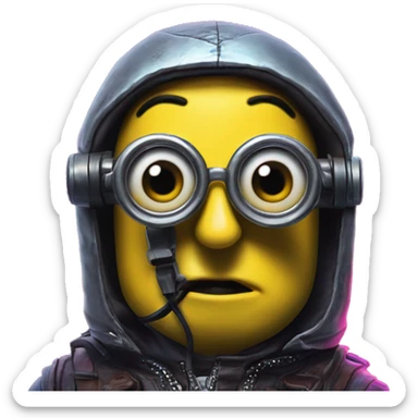 Synthwave minion in Dalarna style, oil paint, black eyes, intricate lips, masterpiece portrait, beautiful, desirable, logical sticker