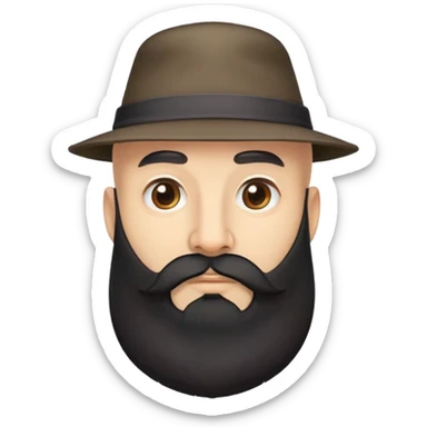 Medium skin bald man with long black beard and hat sticker