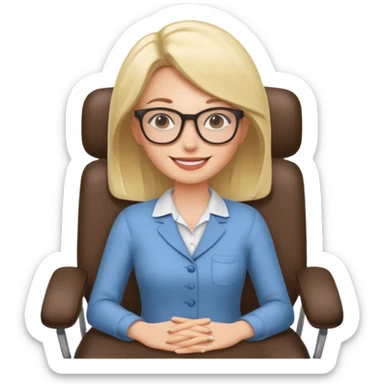 Cartoon face woman smiling and relaxing and aligned in a chair in office sticker