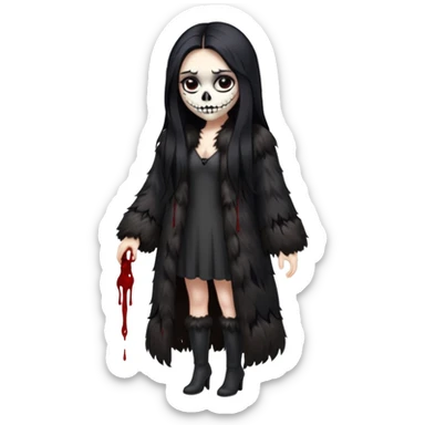 An attractive Alaskan princess, full body, facing to the right. In the style of your bleeding skull art. sticker