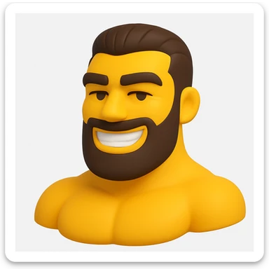 Create a gigachad emoji inspired by the reference image of a muscular man with a chiseled jawline and confident smile, in the style of microsoft 3D fluent emojis. The emoji should be simplified and expressive, capturing the essence of the 3D emoji style. sticker