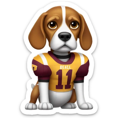 Beagle wearing maroon and gold football uniform sticker