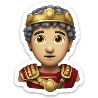 A sad Roman legionary holding his head photorealistic sticker