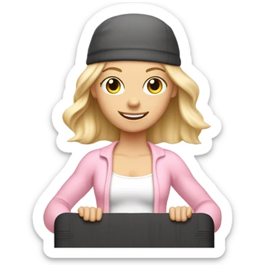 A blonde white Pilates girl in light pink clothes with fitness mat sticker