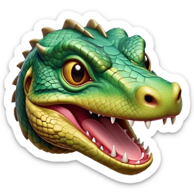 Cinematic Realistic Comical Komodo Dragon Portrait Emoji, Head tilted dramatically with an exaggeratedly amused expression, featuring a striking, glossy scaled hide with bold textures and wide, expressive eyes brimming with playful disbelief, rendered with lifelike detail and natural hues, high shine, dramatic yet playful, styled with an air of cheeky reptilian mischief, soft glowing outline, capturing the essence of a spirited and over‐the‐top Komodo dragon that looks ready to charge its way into viral fame! sticker