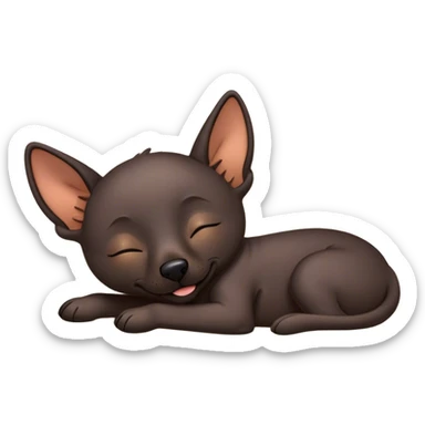 Meme-Worthy Cute Sleeping Xoloitzcuintle dog Portrait Emoji, Head resting peacefully with a contented smile, showcasing a sleek, muscular build with smooth, hairless ebony skin and gently relaxed wrinkles, eyes shut in a serene nap, Simplified yet hilariously adorable features, highly detailed, glowing with a soft, drowsy light, high shine, relaxed and utterly lovable, stylized with an air of playful laziness, bright and heartwarming, soft glowing outline, capturing the essence of a comically sleepy guardian, so meme-worthy it feels like it could instantly become the next viral sensation of adorable slumber! sticker