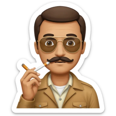 A male face from the 1970s wearing aviators and smoking a cigarette with a mustache  sticker