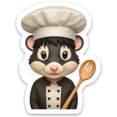 A rat with a fringe, long black hair and chefs hat sticker