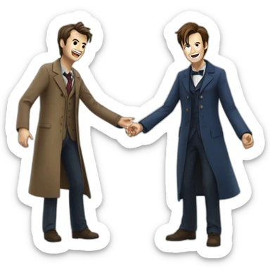 10th Doctor laughing with 11th Doctor  sticker