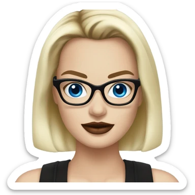 margot robbie with blue eyes, wearing black glasses  sticker
