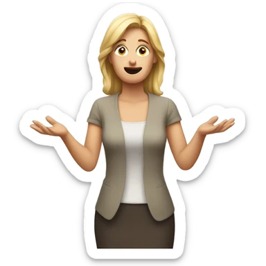 white woman shrugging hands incensed sticker