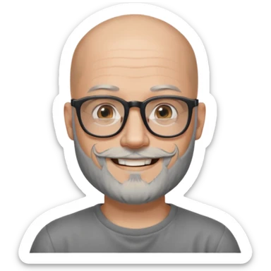 Bald man with salt and pepper beard and rectangle glasses and shoulder tattoos  sticker