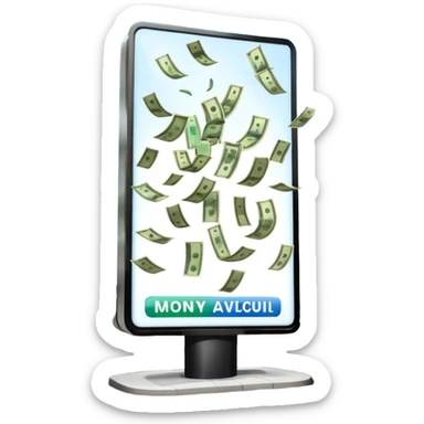 a street billboard advertisement money falling down in front of it sticker