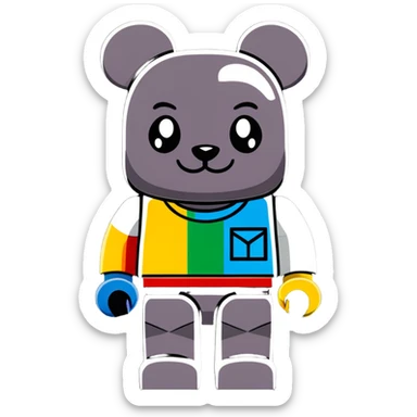 blocky Lego style bearbrick with X eyes, Lego brick joints, streetwear style, brand logos sticker