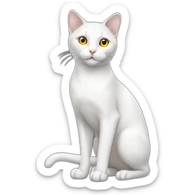 white cat with grey spot on hind leg and grey tail with yellow eyes sticker