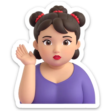 light brown girl, slightly chubby, messy black hair in a bun, red lipstick, light brown eyes, asking a question sticker