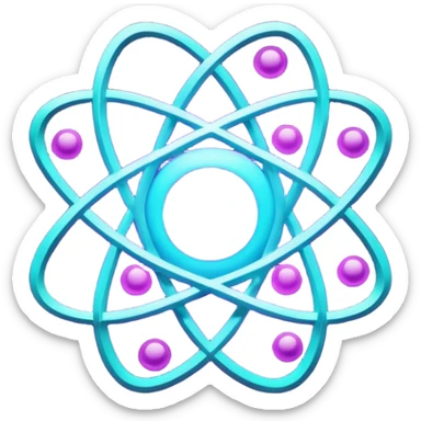 futuristic minimalistic logo icon, glowing atom, neon purple (#8B5CF6) and cyan (#00E0FF) glow, representing Atom team creativity and innovation, clean tech design, no face, 1:1 aspect ratio sticker