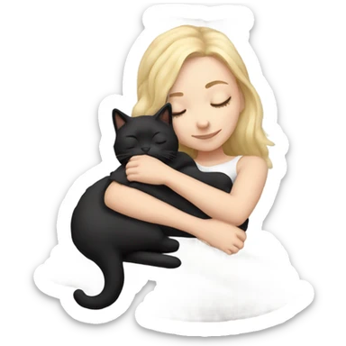 White girl blonde hair sleeping with a black and white kitty sticker