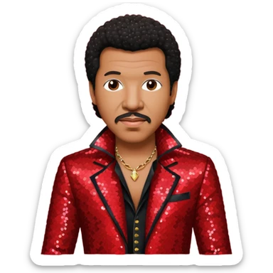 Lionel Richie with dark brown hair, red sequin outfit sticker