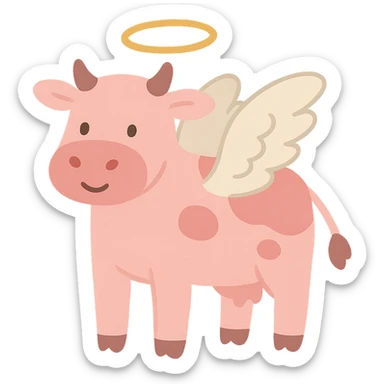 simple pink cow with angel wings and a halo sticker