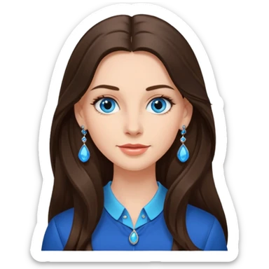 
Create an emoji of a brunette with blue eyes. She should have long hair, stylish clothing, and a friendly facial expression. Add some accessories like earrings or glasses to make the look more interesting. sticker