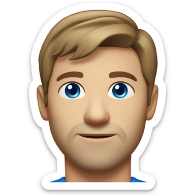 A head and shoulders shot of a 35 year old Caucasian man, with short brown hair, with none facial hair,   with blue eyes wearing a t-shirt. sticker