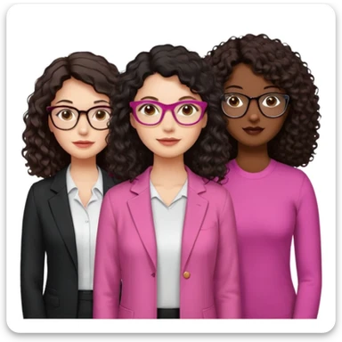 Una mujer con el cabello liso,negro,blanca y cara perfiladita otra con el pelo odulado medio crespito y blanca pelo marrón y otra con el pelo odulado medio liso morenita y con gafas rosada y por último otra Morena oscurita con el pelo rizado-crespo y gafas doradas  sticker