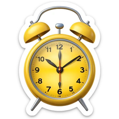 Generate a high-quality image of a generic yellow alarm clock with twin bells on top, classic shape, realistic color and shading, smooth gradient colors, no facial features, no brand marking


 sticker